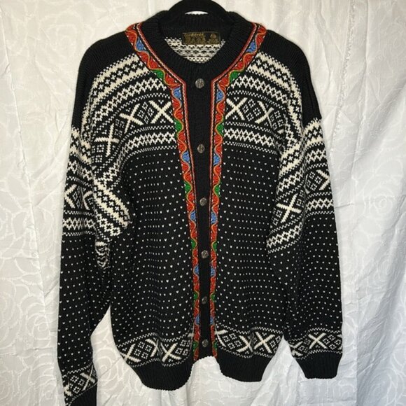 NORDSTRIKK  multi colored 100% Wool cardigan sweater. Unisex Men’s L Women’s  XL - Picture 8 of 10